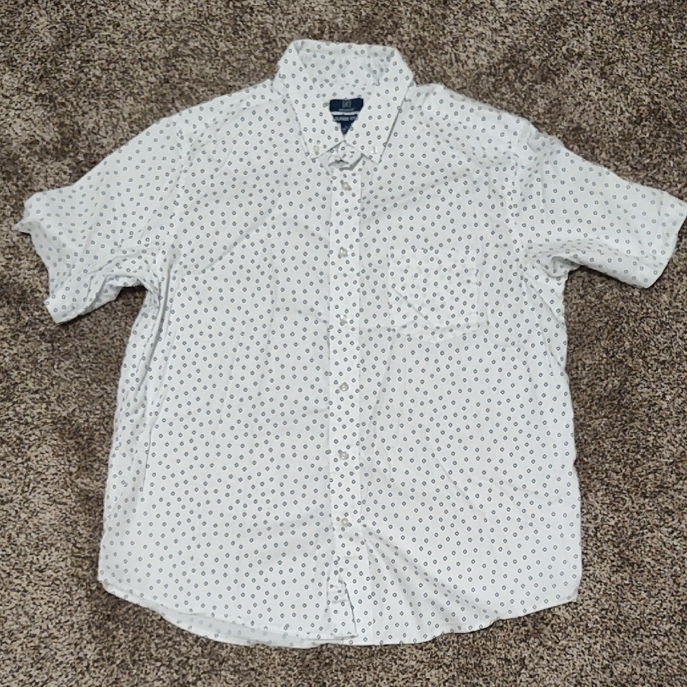 George White Short-Sleeve Button-Down with Navy Dot Print